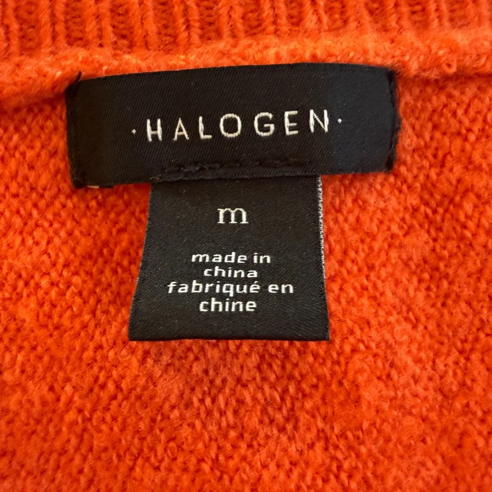 Halogen Womens Orange Oversized V-Neck Sweater Elbow Sleeve‎ Side Slit Medium